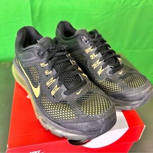 Nike Air Max 2013 Black and Metallic Gold Athletic Sneakers